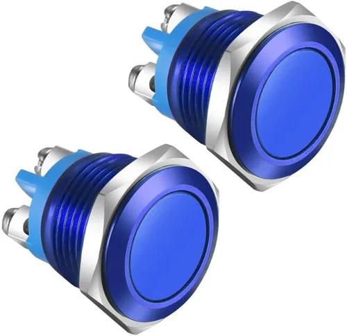 Vista 18 de Gebildet 4 piezas Interruptor de botón de cierre de 12 mm con cabeza elevada, cable de aleación de aluminio 1NO 12V 24V 36V 110V 250V Impermeable