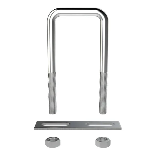 Vista 4 de Pernos en U cuadrados de acero inoxidable 304 de 2" (50 mm) de ancho interno, 4.72" (120 mm) de longitud, M10 con tuercas, placa de marco