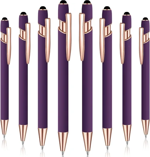 Vista 11 de 8 Pieces Ballpoint Pen with Stylus Tip Black Ink 2 in 1 Stylus Metal 1.0 mm Medium Point Smooth Pen Rainbow Colorful Rubberized Ballpoint for Touch