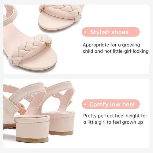 Vista 4 de Sandalias para niñas, tacones para niños, puntera abierta, correa al tobillo, zapatos de vestir, flores para boda, fiesta para niños pequeños