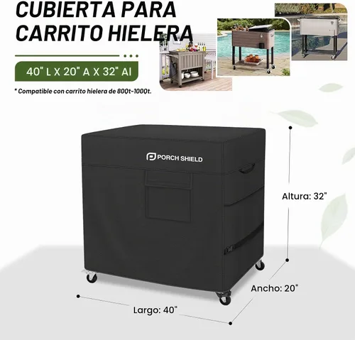Vista 2 de Porch Shield Cubierta para carrito de patio con ruedas 40 pulgadas de largo Negro