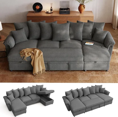 Vista 19 de LINSY HOME Sofá modular con cama extraíble, sofá biplaza modular de pana grande, reposabrazos ancho, sofá modular de 62 pulgadas y 2 asientos