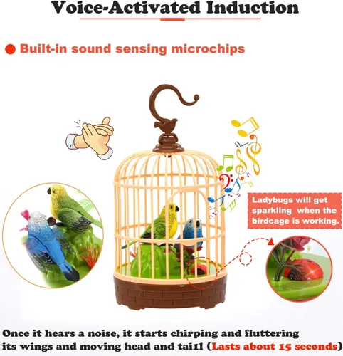 Vista 3 de HWD Juguete de Jaula de Pájaros de Inducción Activado por Voz, Juguetes de Pájaros Loros que Hablan Pían y Aletean, Regalos para Bebés Niños