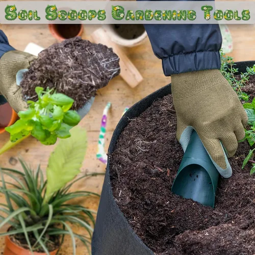 Vista 4 de Home-X Juego de 2 cucharas de tierra – Mini cucharas de mano para trasplante, deshierbe y macetas – Pequeña pala de jardín, palas para macetas
