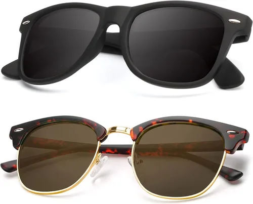 Vista 21 de KALIYADI Gafas de sol polarizadas para hombres y mujeres, marco semi sin montura, para conducir con bloqueo UV A01-(1 Pack) Tortuga Mate G15