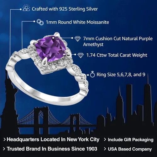 Vista 56 de Gem Stone King Anillo de compromiso solitario de moissanita blanca con piedra natal de corte cojín de 0.276 in para mujer, plata de ley 925