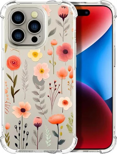 Vista 40 de Compatible con iPhone 14, funda transparente y bonita para mujeres y niñas, diseño floral, diseño floral femenino, funda para teléfono 14