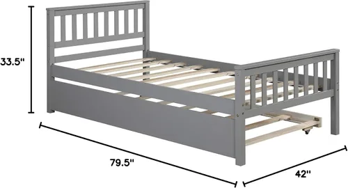 Vista 8 de Cama individual con nido, marco de cama de plataforma de madera con cabecera y estribo para dormitorio, espacio de vida pequeño, no necesita somier