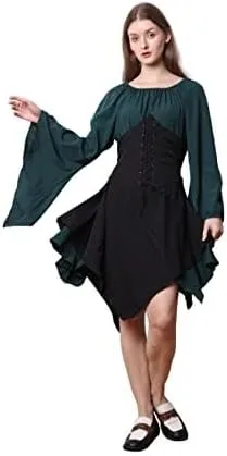 Vista 4 de Disfraz de elfo para mujer, vestido renacentista de Navidad, disfraz medieval para niñas, disfraz de Navidad para mujer