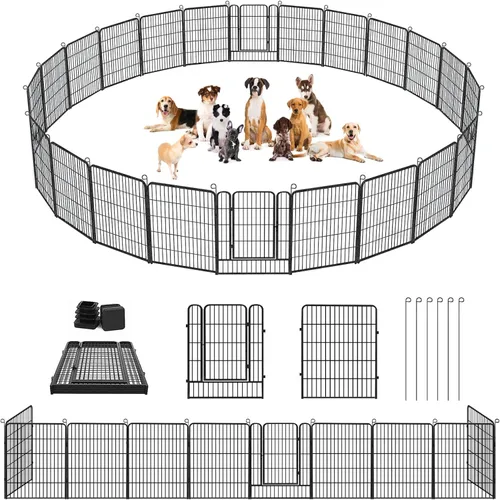 Vista 17 de Corralito para perros, 32 pulgadas, 10 paneles cerca para perros de exterior, corral para perros de interior antióxido, corral para mascotas