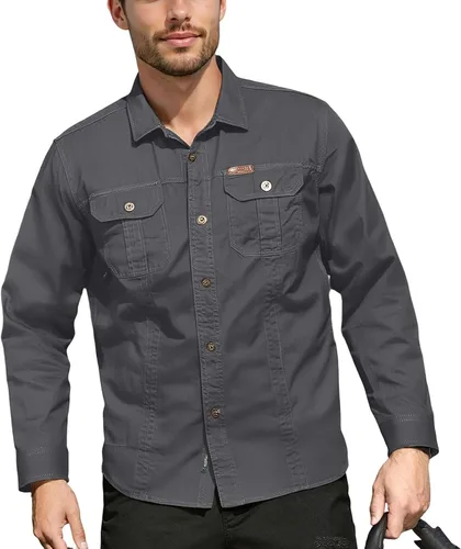 Vista 9 de Camisas de vestir de manga larga con botones y ajuste regular para hombre con bolsillos
