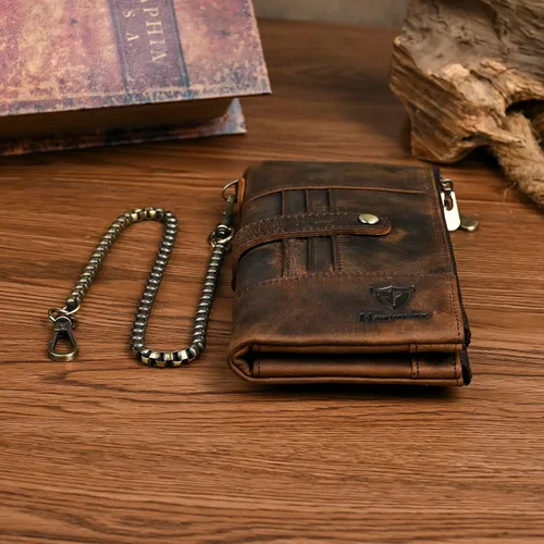 Vista 12 de Genuino Caballo Loco Cuero Regalo de Viaje Moneda Bolsillo Tarjetero Organizador Largo Cadena Rfid Cartera Monedero Con Broche Para Hombres Hombres