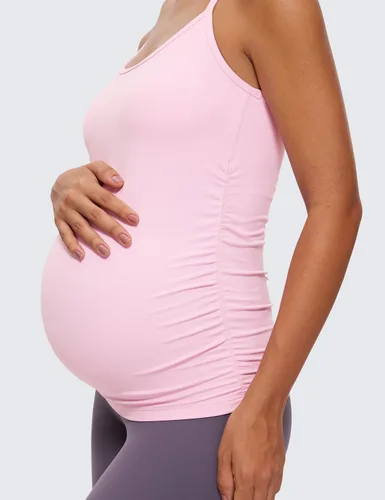 Vista 5 de CRZ YOGA Butterluxe - Camiseta sin mangas de maternidad con espalda en Y para mujer, fruncida, básica, sin mangas, atlética, para yoga