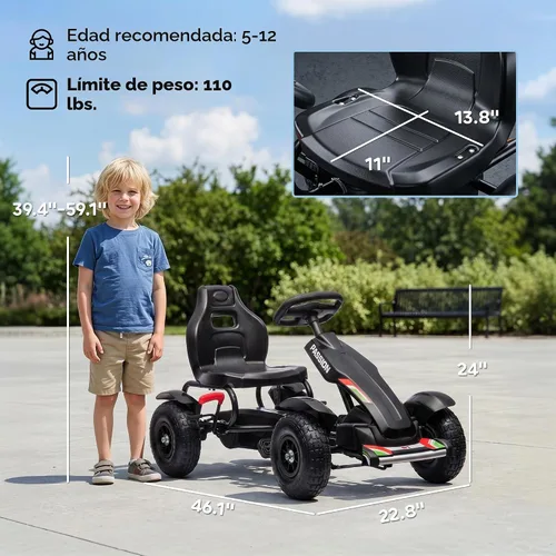 Vista 7 de Aosom Kids Pedal Go Kart Adjustable Seat Sharp Handling Ages 5-12 Black Negro