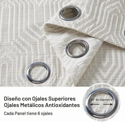 Vista 6 de Cortinas de patrón geométrico jacquard 100% opacas beige y plateado, 42 pulgadas de ancho y 63 pulgadas de largo, 2 paneles con aislamiento térmico