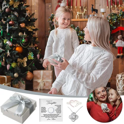 Vista 2 de To My Beautiful Daughter - Anillo personalizado de aleación, juego de collar de diamantes para uso diario, con tarjeta de mensaje y caja de regalo