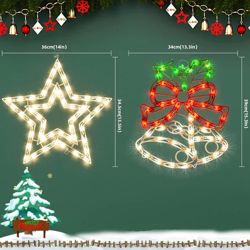 Vista 4 de Paquete de 2 Luces de Ventana de Navidad Iluminadas, Luces de Silueta de Ventana de Navidad, Lámpara de Señal de Doble Cara para Decoración de Pared