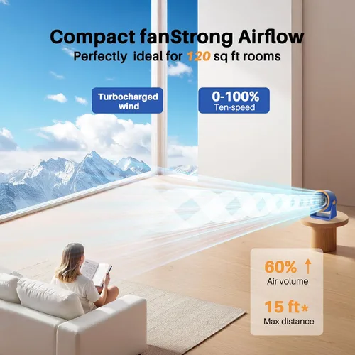 Vista 2 de Ausic Potente ventilador de escritorio ultra silencioso para dormitorio, ventiladores pequeños turbo de 15200 mAh para enfriarse y dormir