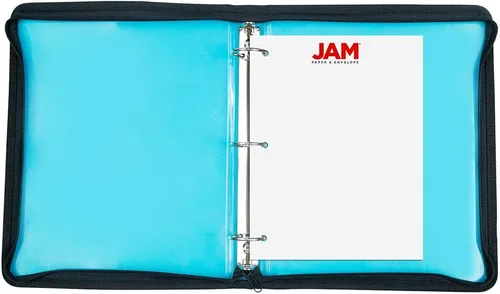 Vista 2 de JAM PAPER Carpeta de plástico con cremallera de 1 pulgada, carpeta azul de 3 anillas, se vende individualmente