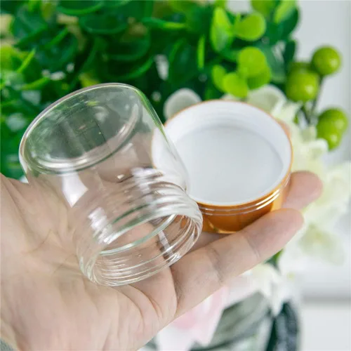 Vista 6 de 6 botellas de vidrio transparente de 1.7 fl oz con tapa de aluminio dorado, adecuadas para recepción de cocina, azafrán, té, almacenamiento