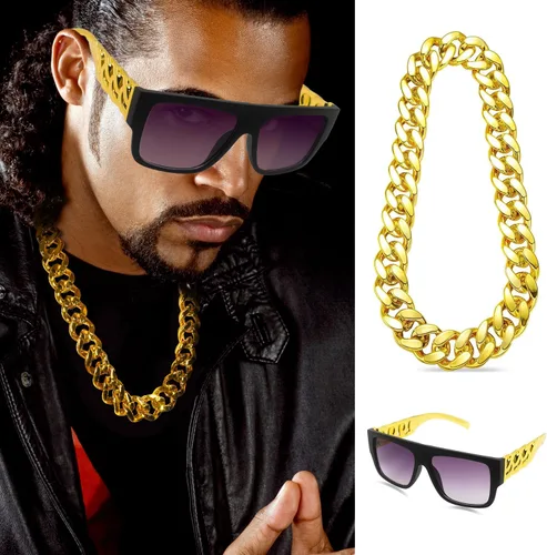 Vista 5 de Hip Hop Costume Kit 80s 90s Rapper Accessories, Outfits for Men Women Cosplay Club Old School Themed Party Supplies