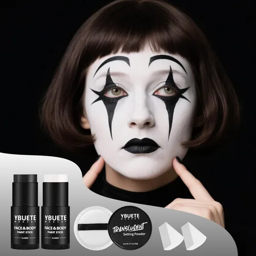 Vista 3 de YBUETE Blanco Negro Cara Cuerpo Pintura Palo Set para Halloween Cosplay SFX