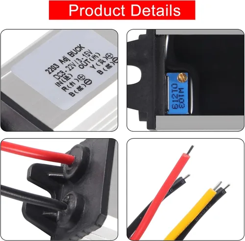 Vista 5 de Regulador de voltaje DC Buck Convertidor de voltaje DC 8-22V a 3-15V 5V 12V 3A módulo reductor impermeable convertidor de corriente de coche CC