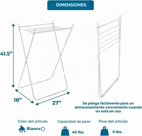 Vista 8 de Honey-Can-Do Estante de secado de ropa plegable fácil de plegar – Estante de lavandería de metal resistente, soporta 40 libras, perchero de ropa que