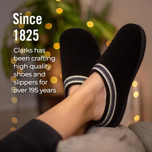 Vista 6 de Clarks Pantuflas tipo zueco de fieltro de lana para mujer JMH1319T - Cálidas y acogedoras con forro de piel sintética - Pantuflas de casa