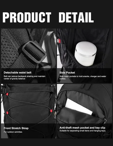 Vista 7 de MOUNTAINTOP Mochila de senderismo de 18L, mochila ligera para exteriores Negro-18L