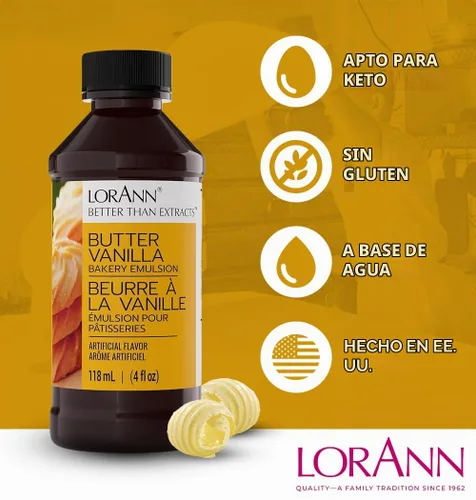 Vista 5 de LorAnn Emulsión de Panadería de Mantequilla y Vainilla, 4 oz - Extracto de Sabor Intenso de Mantequilla y Vainilla para Hornear, Galletas, Glaseado