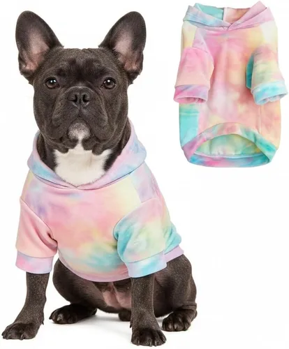 Vista 9 de Mklhgty: sudadera con capucha tie dye para perros y gatos, suéter para cachorros, sudadera, abrigo para clima frío, ropa para mascotas para perros