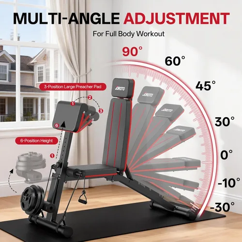 Vista 3 de JOROTO Adjustable Weight Bench, Leg & Back Extension, Preacher Curl Bench