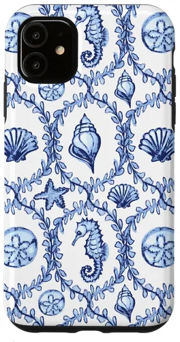 Vista 8 de Funda náutica para iPhone 12 Pro Max Coastal Nieta Preppy Shells náutica blanca azul mar