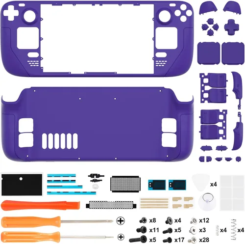 Vista 2 de eXtremeRate Placa frontal personalizada morada para cubierta de vapor, funda de repuesto de consola de mano, juego completo de carcasa con botones