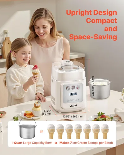 Vista 4 de VEVOR Máquina Automática Vertical de Helados con Compresor Incorporado, 1 Cuarto de Galón Sin Pre-congelación Fabricadora de Gelato y Máquina