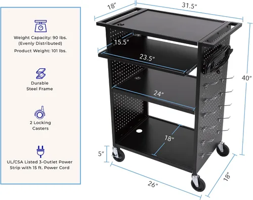Vista 6 de Line Leader Stellar - Carrito AV Reimagina tu carrito de profesores con revolucionario revestimiento de tablero de clavijas y 12 ganchos móviles