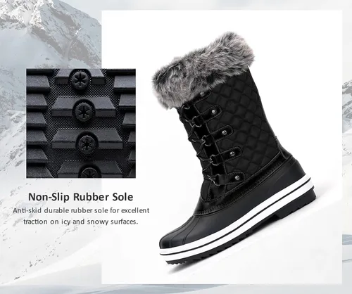 Vista 4 de VEPOSE Botas de nieve impermeables para mujer Calzado a media pantorrilla de agujetas con pieles