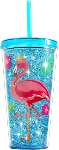 Vista 9 de Vaso con purpurina de 22 onzas con tapa y popote, colorido