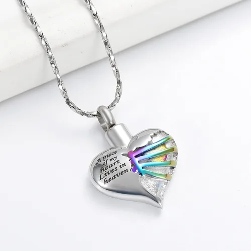 Vista 41 de Imrsanl Collar con dije de urna de cremación en forma de corazón para cenizas humanas – Un pedazo de mi corazón vive en el cielo