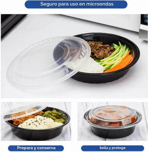 Vista 5 de Karat Contenedores para preparación de comidas [16 oz - 150 unidades] Recipientes para llevar reutilizables y desechables con tapas - Loncheras