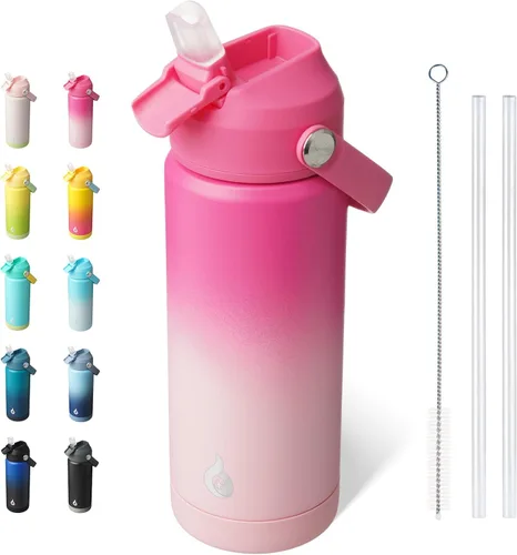 Vista 42 de BJPKPK - Botella de agua aislada con tapa de popote, 532 ml Botellas termo con boquilla suave, asa flexible y base antideslizante, libre de BPA, a