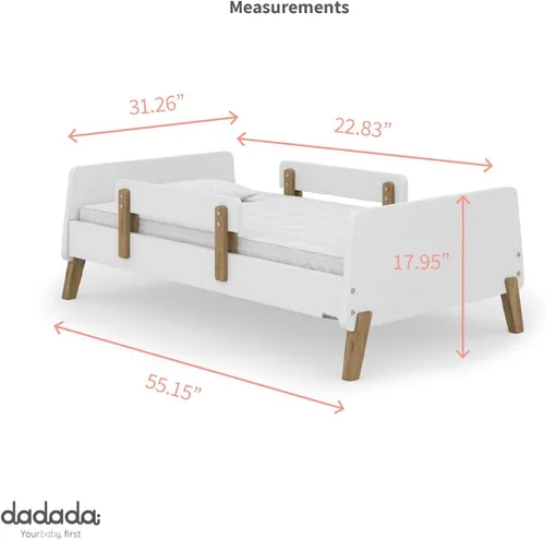 Vista 11 de Dadada Muse - Cama infantil con 2 rieles de seguridad extraíbles y marco de madera, color blanco Low Profile Montessori Bed for Kids, Solid Wood