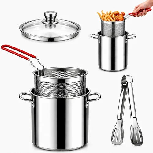 Vista 8 de Freidora multifuncional de acero inoxidable 304 de 3L con tapa de cesta y #A2
