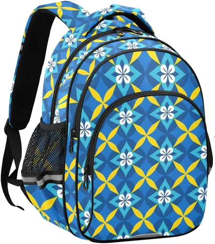Vista 2 de Mochilas de mano para adolescentes y niñas, bolsa de libros para adolescentes y niños, paquete de día casual, azul y amarillo, flores vintage