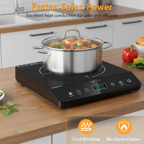 Vista 8 de Placa de inducción de quemador único, cocina de inducción portátil certificada ETL de 1800 W, bobina de calentamiento grande de 8 pulgadas, 12