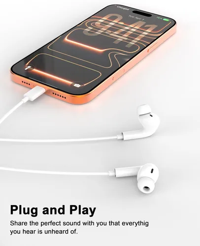 Vista 5 de Paquete de 2 auriculares USB C con cable [certificados Apple MFi] para Blanco brillante