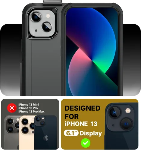 Vista 6 de MOTIVE Funda diseñada para iPhone 13 con clip para cinturón, funda resistente de grado militar, funda de protección resistente para hombres, diseño