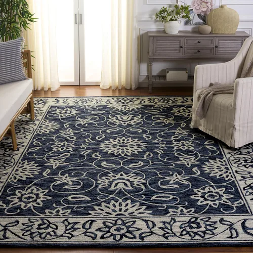 Vista 18 de SAFAVIEH Jardin Collection Alfombra de pasillo, 2 pies 3 pulgadas x 9 pies, negro y marfil, lana floral hecha a mano, ideal para zonas de alto