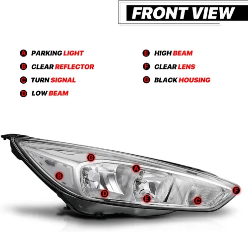 Vista 3 de M-AUTO Conjunto de faros delanteros con 4 bombillas LED premontadas de 6000 K compatibles con Ford Focus 2015-2017, carcasa cromada estilo OE, lente